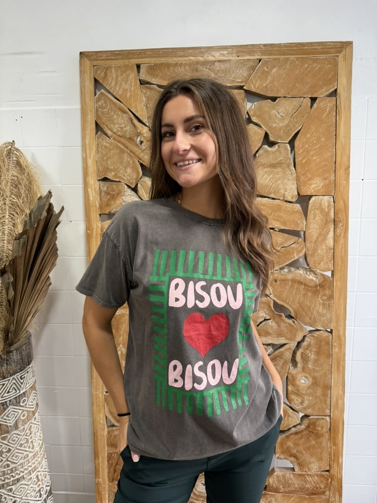 Tee shirt Bisou gris carbone - taille unique