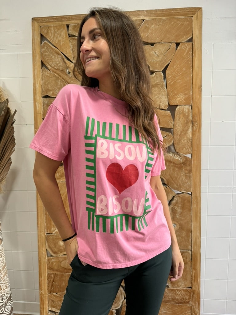 Tee shirt Bisou rose - Taille unique